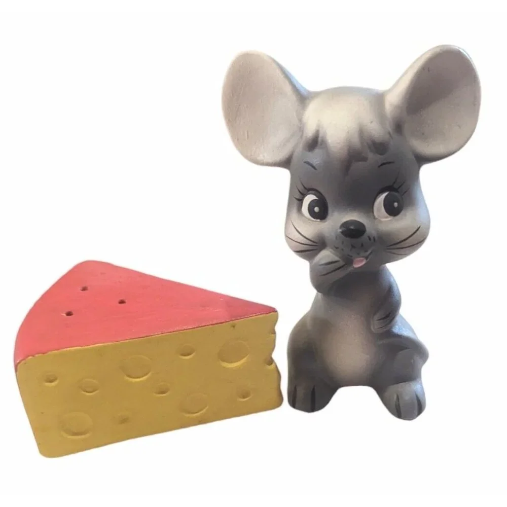 Vintage Anthropomorphic Mouse with Cheese Salt and Pepper Shakers 1970s